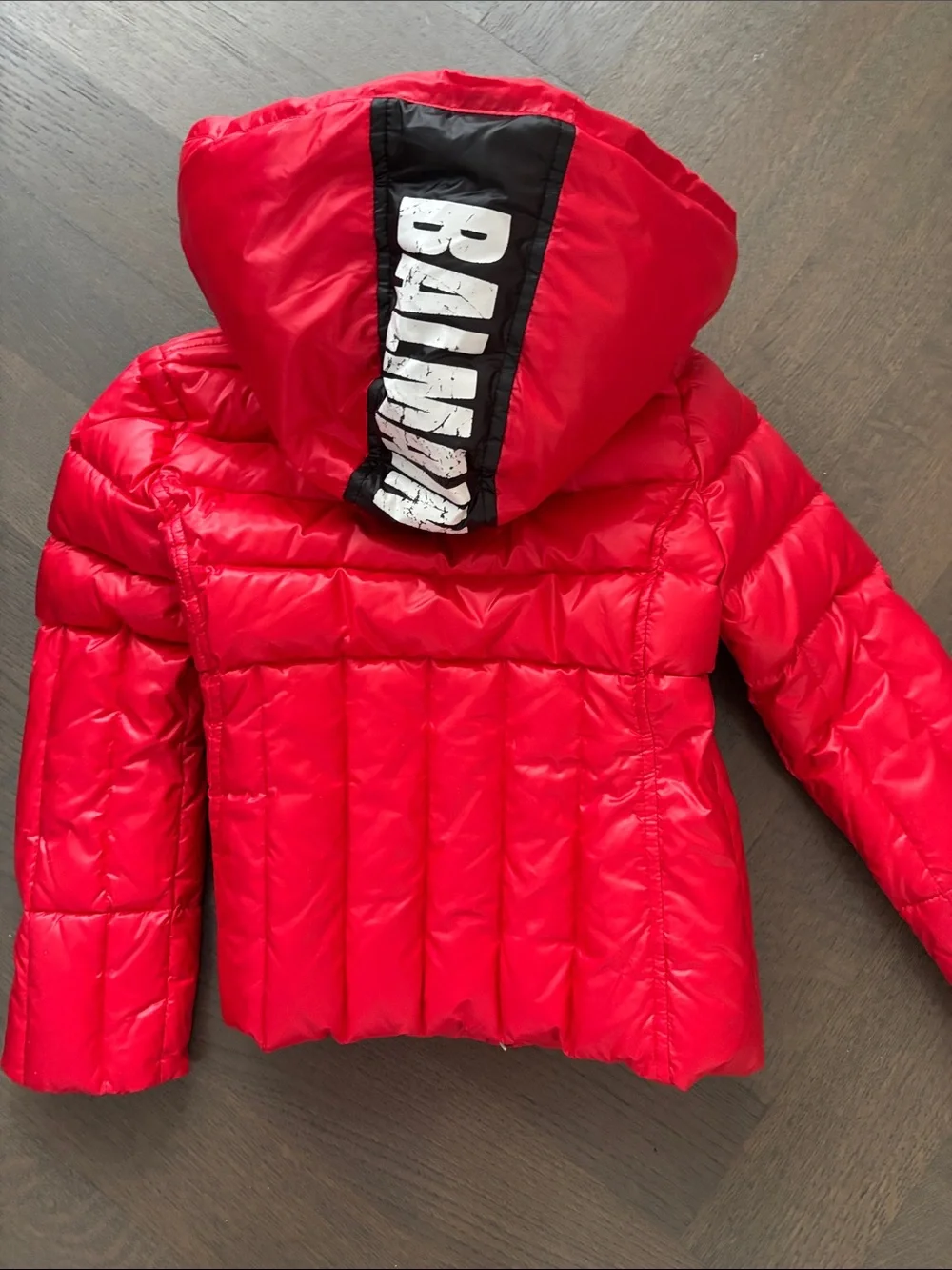 Balmain Paris Red Quilted Hooded Kids Jacket